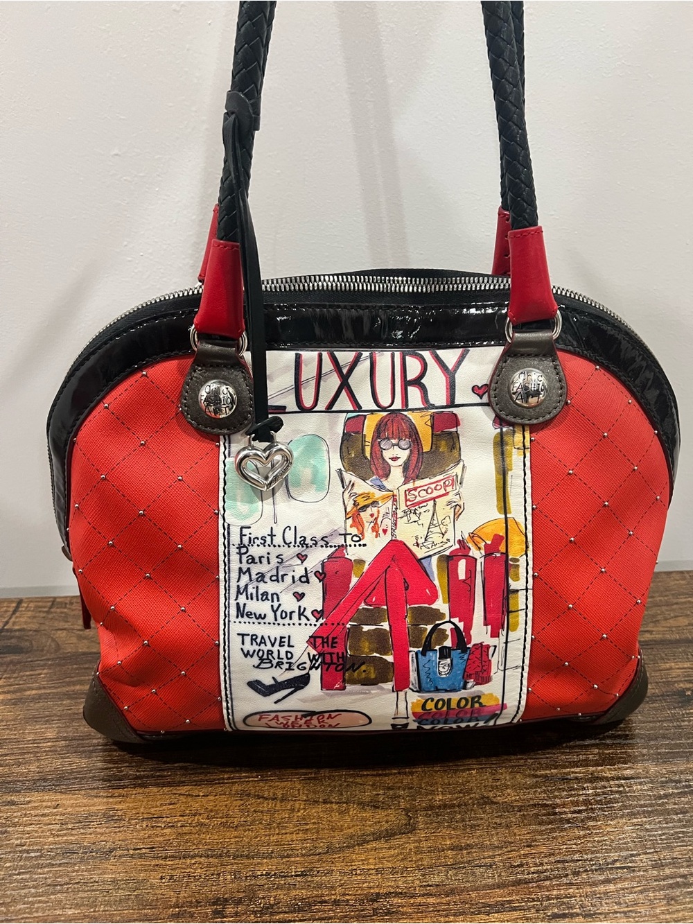 Brighton Wallis Fashionista Travel the World Domed Satchel Bag - Rare